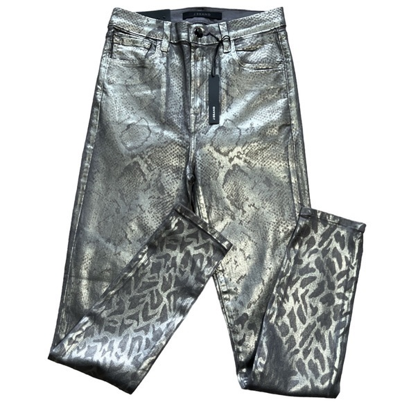 J Brand Women's Leenah Silver‎ Python High Rise Ankle Skinny Pants Sz. 24 NWT - Picture 1 of 14